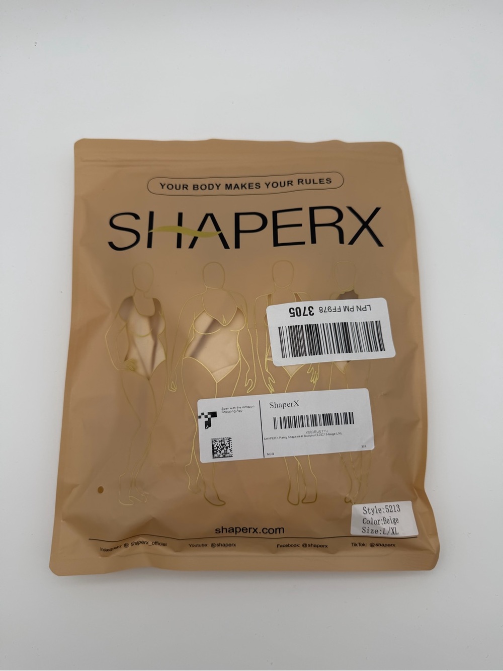 ShaperX | 5213 Shapewear Bodysuit | Beige | Women’s L/XL | New Sealed